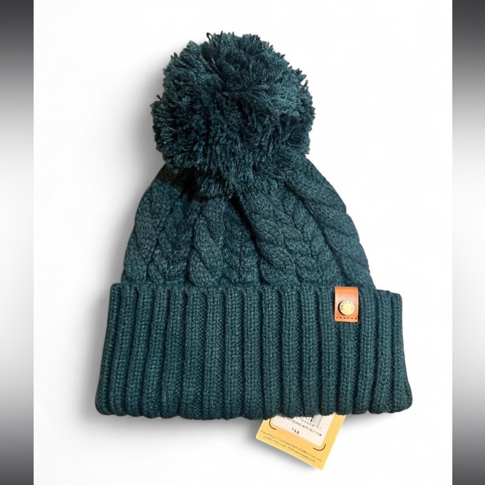 Frye Cable Knit Pom Beanie in Deep Teal NWT